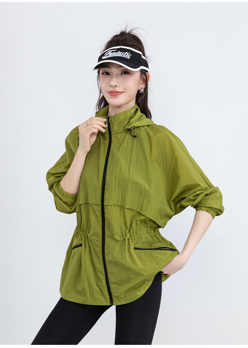 Áo chống nắng nữ dáng dài có mũ, chất liệu nylon mỏng nhẹ thoáng khí — Màu xanh lá cây chi tiết 25
