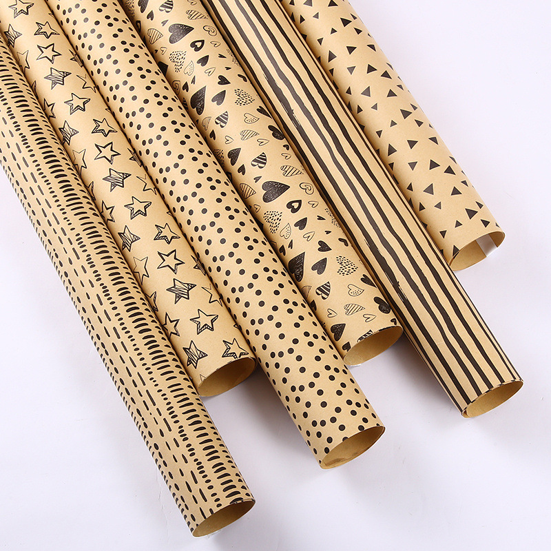 Papel de regalo de vacaciones de dibujos animados amor estrella papel de embalaje Kraft al por mayor papel de regalo de San Valentín