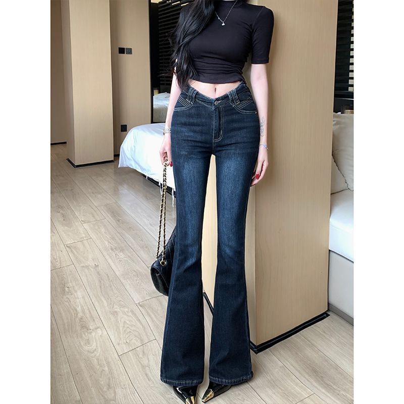 Li Li Clothing V-Waist Hip-Enhancing Sexy Flared Jeans for Women 2025 Winter Fleece-Lined Slim Waist Elastic Long Pants