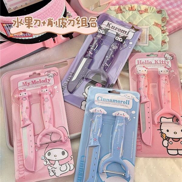 Popular cartoon theme two-in-one fruit knife + paring knife combination kitchen goodies cartoon peeling knife