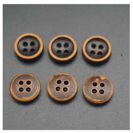 厂家直供仿木头塑料扣 圆形钮扣水洗四眼扣子做旧纽扣童装针织衫