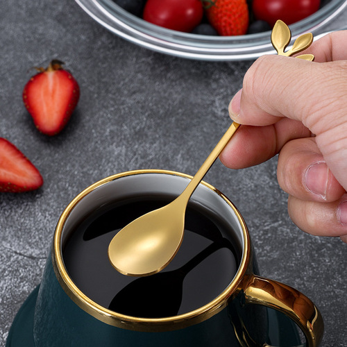 Stainless steel creative high-end leaf-shaped spoon and fork, soup spoon, coffee spoon, household eating spoon, long-handled stirring spoon, dessert fork