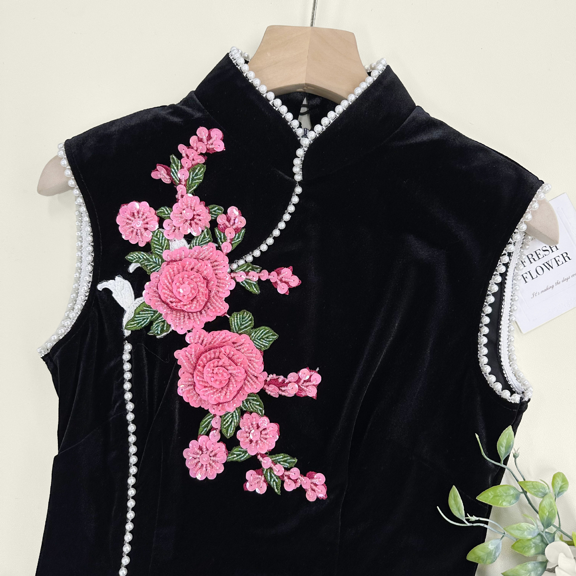 Flores tridimensionales sequinilla bordada pegatinas de tela hechas a mano ropa decoración ropa bolsos cheongsam nuevos accesorios negros chinos image 10