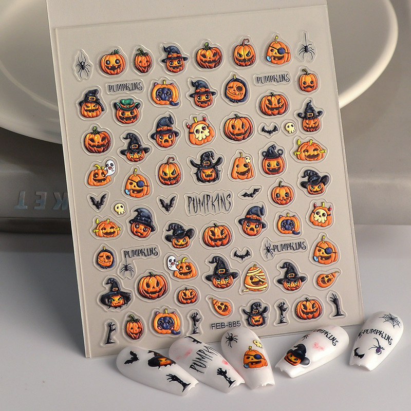 Net red nail stickers three-dimensional saints little ghost pumpkin waterproof nail stickers hand account gift decoration stickers 885