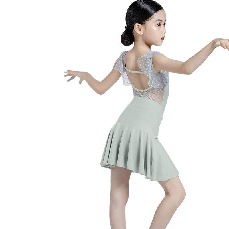 2024 新しい子供のラテンダンス服夏の子供のラテンダンス練習服ラテンダンス高度なパフォーマンス服セット|undefined