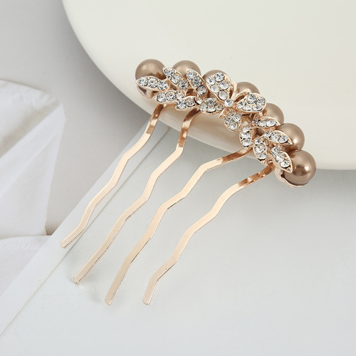  New Antique Four-Tooth Pearl Hair Comb Insert Comb Women's Rhinestone Hair Dishwasher Korean Style Headwear Hair Accessories Manufacturer Wholesale