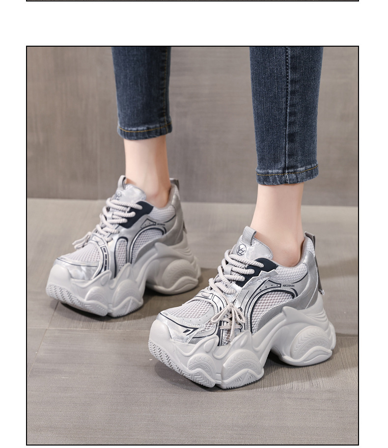 Giày sneaker nữ đế dày tăng chiều cao lưới thoáng khí phong cách giày bố — màu trắng chi tiết 13