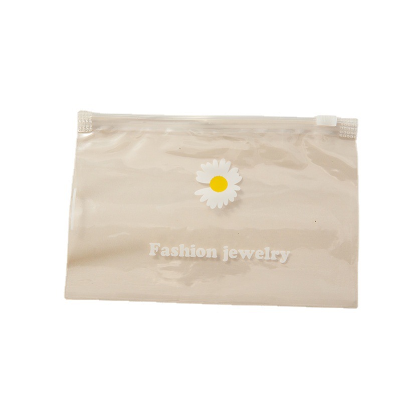 Estilo coreano Margarita de plástico transparente Ziplock bolsa de accesorios para el cabello bolsa de goma de la joyería de embalaje bolsa de almacenamiento fabricante en stock