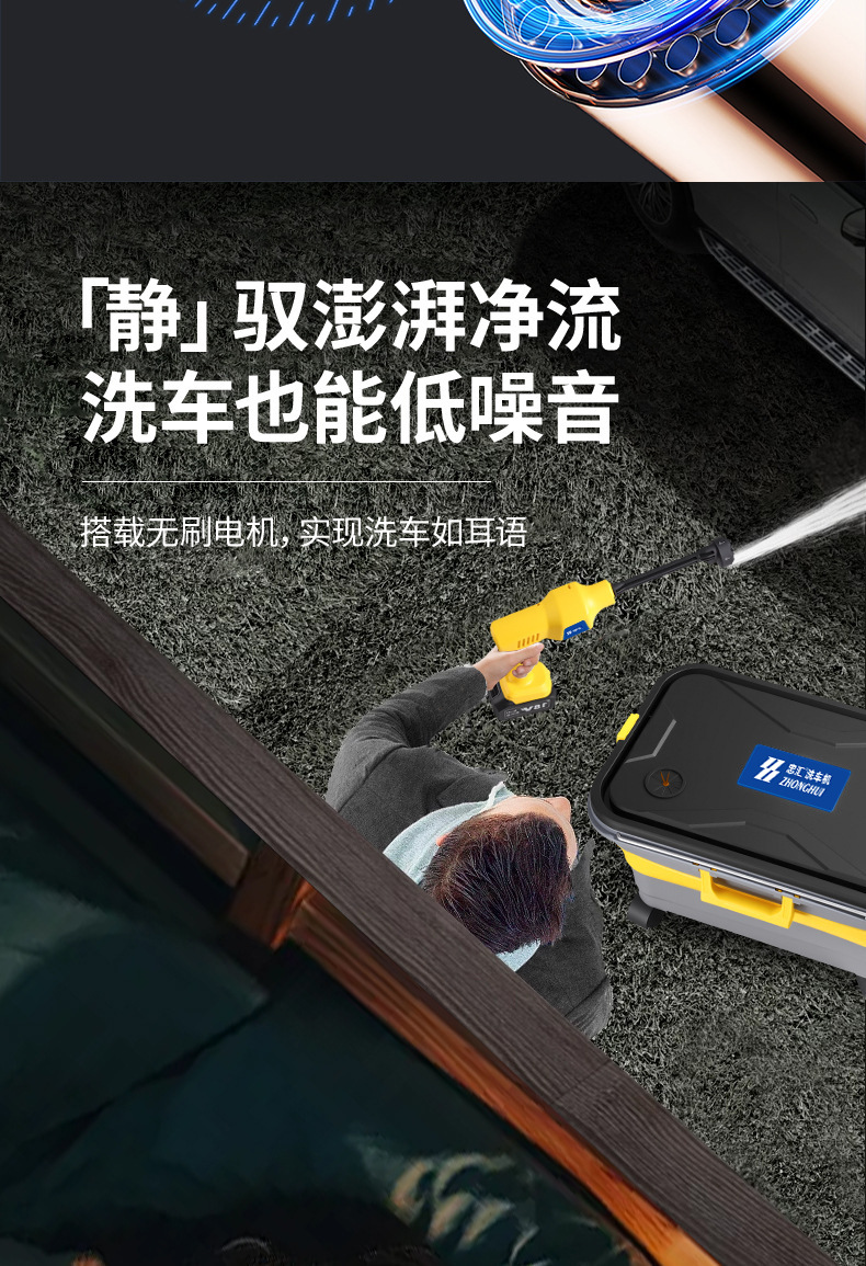 Wireless High-Pressure Car Wash Water Gun, Foldable Bucket, Portable Wireless Car Wash Spray Gun with Water Tank, Car Wash Gun for Cross-Border Use
