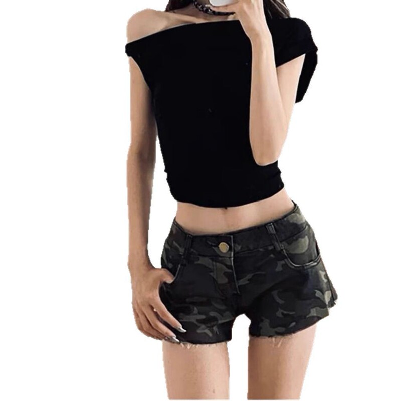 Summer New Camouflage Low-Waist Jeans for Small Women, Pure Lust Hotties Y2K Nightclub Sexy Super Shorts Hot Pants