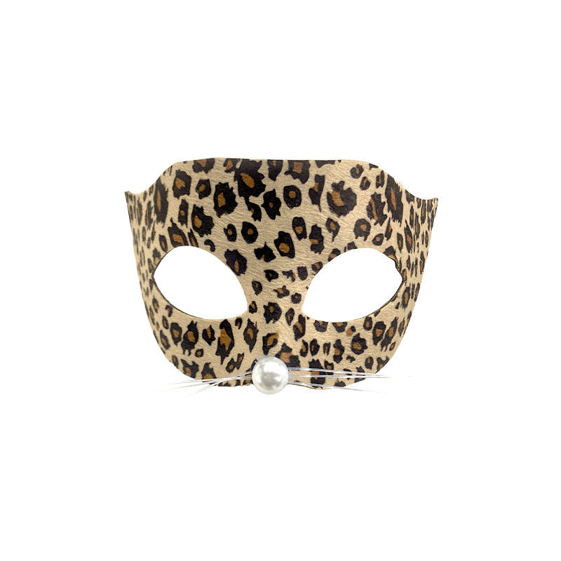 Ventas transfronterizas calientes gafas de leopardo media cara máscara de baile de leopardo gato orejas de cabello bandas de ojos decoración props de fiesta TK