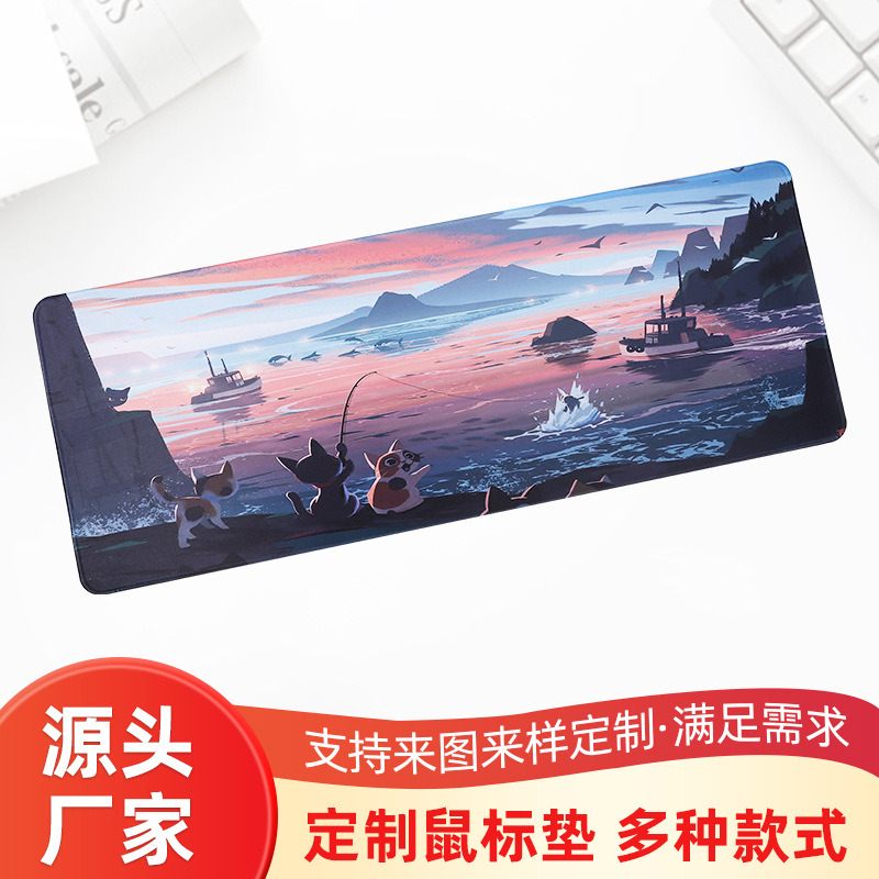 컴퓨터 마우스 패드 대형 e스포츠 게임 만화 고양이 낚시 책상 패드 미끄럼 방지 디자인 e스포츠 스타일