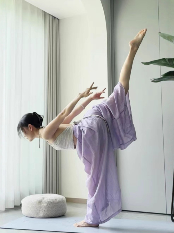 25春夏微风裤禅意仙女瑜伽裤直筒加长薄纱松弛感显瘦宽松垂坠6色|undefined