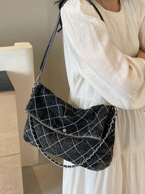Bolso de viaje de gran capacidad para mujeres 2025, nuevo bolso de hombro jeans de moda, bolso de diamante de verano