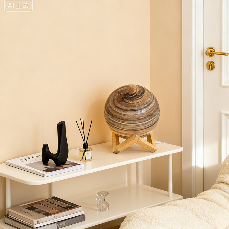 Rotating Pattern Art Spherical Table Lamp Wooden Base B&B Soft Decoration Living Room Corner Atmosphere Lamp Unique Craftsmanship