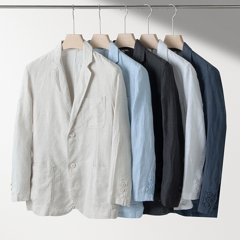 Cross-Border Men's Clothing British Style Linen Suit Jacket Men's Casual Small Suit Loose Casual Single Suit 050 White