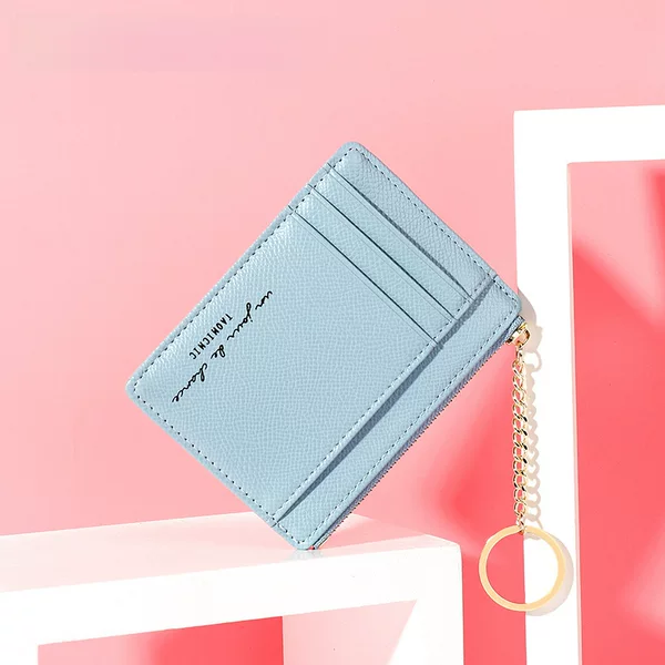 New Pure Color Thin Multi-Card Slot Card Holder Mini Keychain Small Wallet Fashionable Zipper Women's Coin Purse