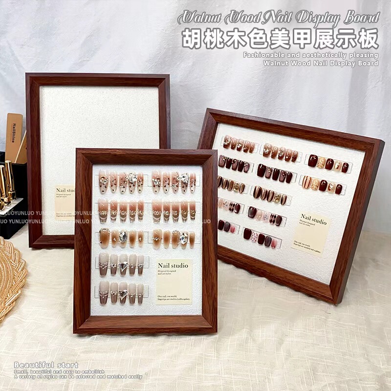 Vintage Nail Art Display Board, Nail Polish Gel Style Color Card, Magnetic Photo Frame, Walnut Wood Display Stand for Nail Tips and Press-On Nails Vintage Nail Art Display Board, Nail Polish Gel Style Color Card, Magnetic Photo Frame, Walnut Wood Display Stand for Nail Tips and Press-On Nails