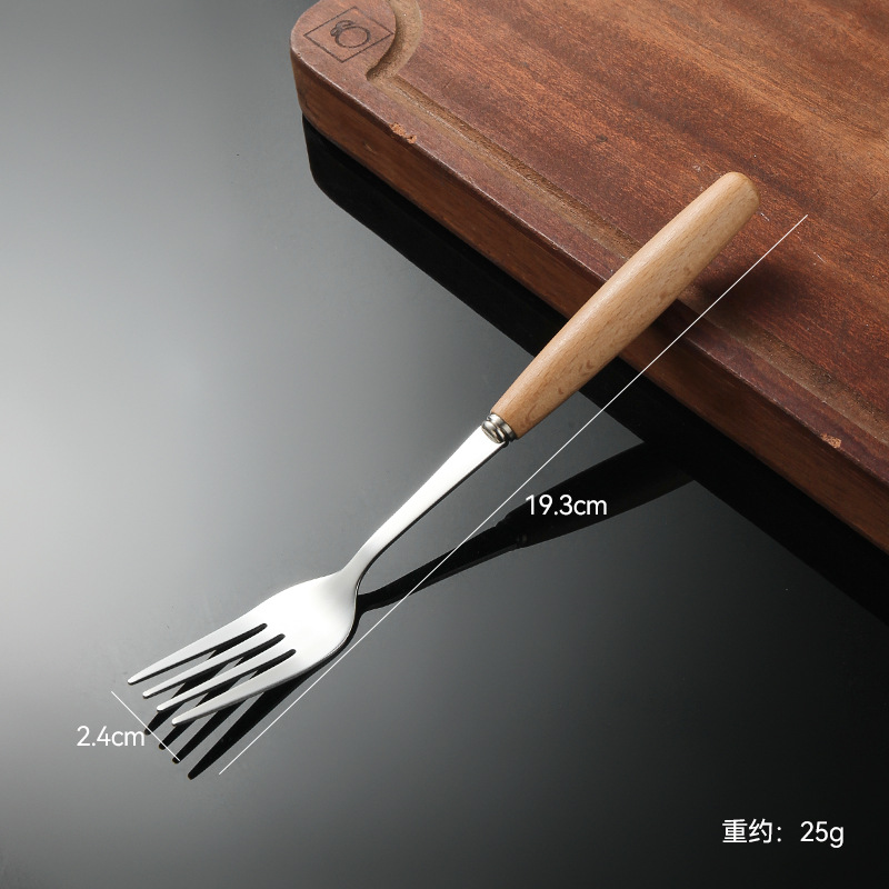 Madera de haya, alas de pollo, mango de madera, cuchillo y tenedor de acero inoxidable doméstico, cubiertos, cuchillo y tenedor de carne brillante, cuchara de carne occidental