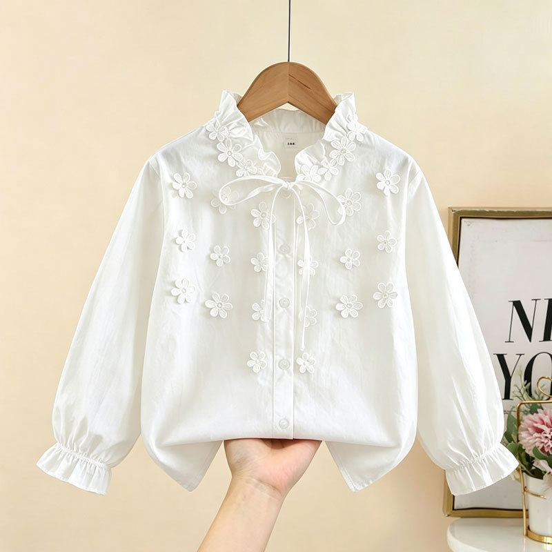 Cross-border girls' spring and autumn shirts, new Korean-style trendy long-sleeve white shirts, fashionable base tops for older children Cross-border girls' spring and autumn shirts, new Korean-style trendy long-sleeve white shirts, fashionable base tops for older children