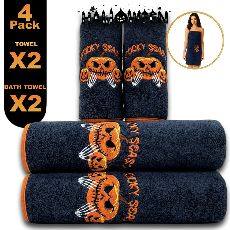 Autumn and winter new Halloween New Year gift coral fleece towel bath towel four-piece cross-border wholesale absorbent soft