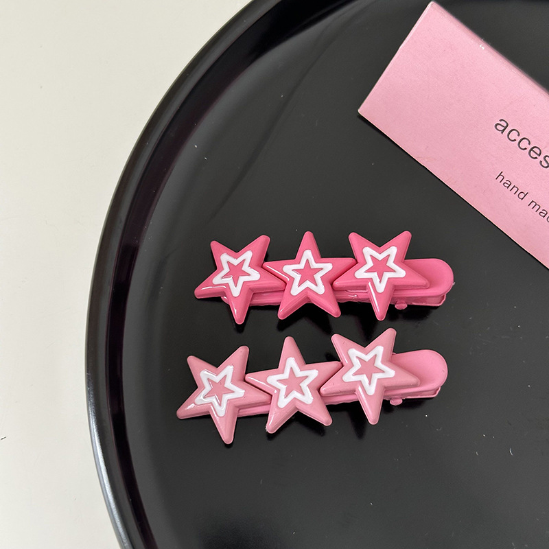 Y2g star sweet cool pink white five-pointed star hairpin side bangs broken hair duckbill clip sweet hair accessories all-match New_voghion.com