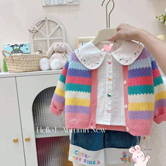 Ningli Children's Sweater Autumn New Arrival Girls Rainbow Sweater Jacket 0-7 Years Old Sweater Cardigan Wholesale