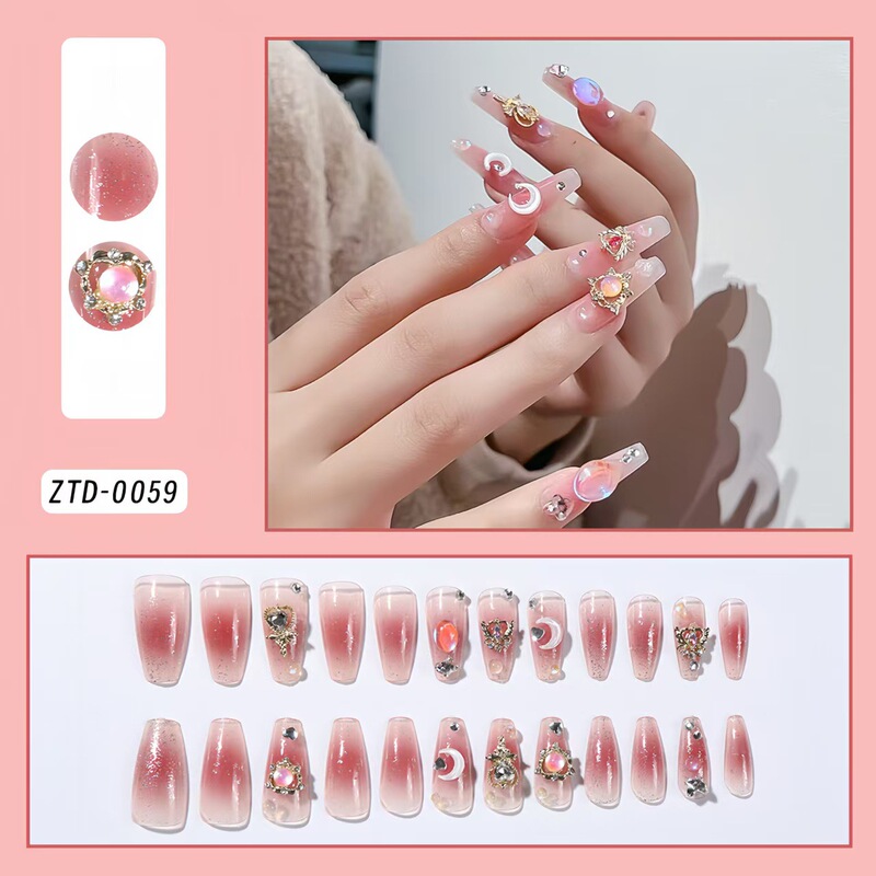 Cross-Border Hot-Selling Angel Wings Ice Moon Medium-Sized Nail Tips Sailor Moon Nail Art Wearable Nail Tips Fake Nails Wholesale