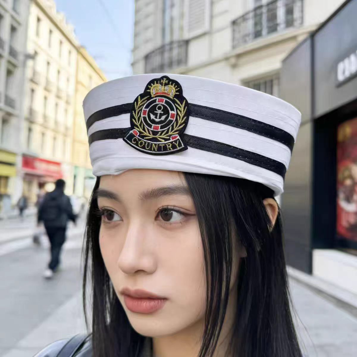 한국 스타일 배지 세일러 모자