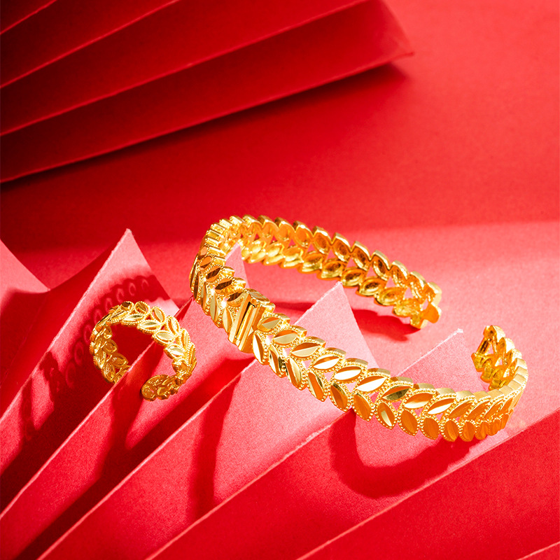 Vietnam anillo de oro de las mujeres de largo plazo no se desvanece gran trigo oreja hebilla pulsera de las mujeres hojas de aleación de cobre imitación pulsera de oro