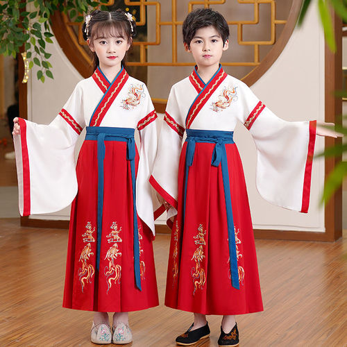 Children princess hanfu boy girl Chinese ancient tang Han folk costume outfit kimono dress for kids