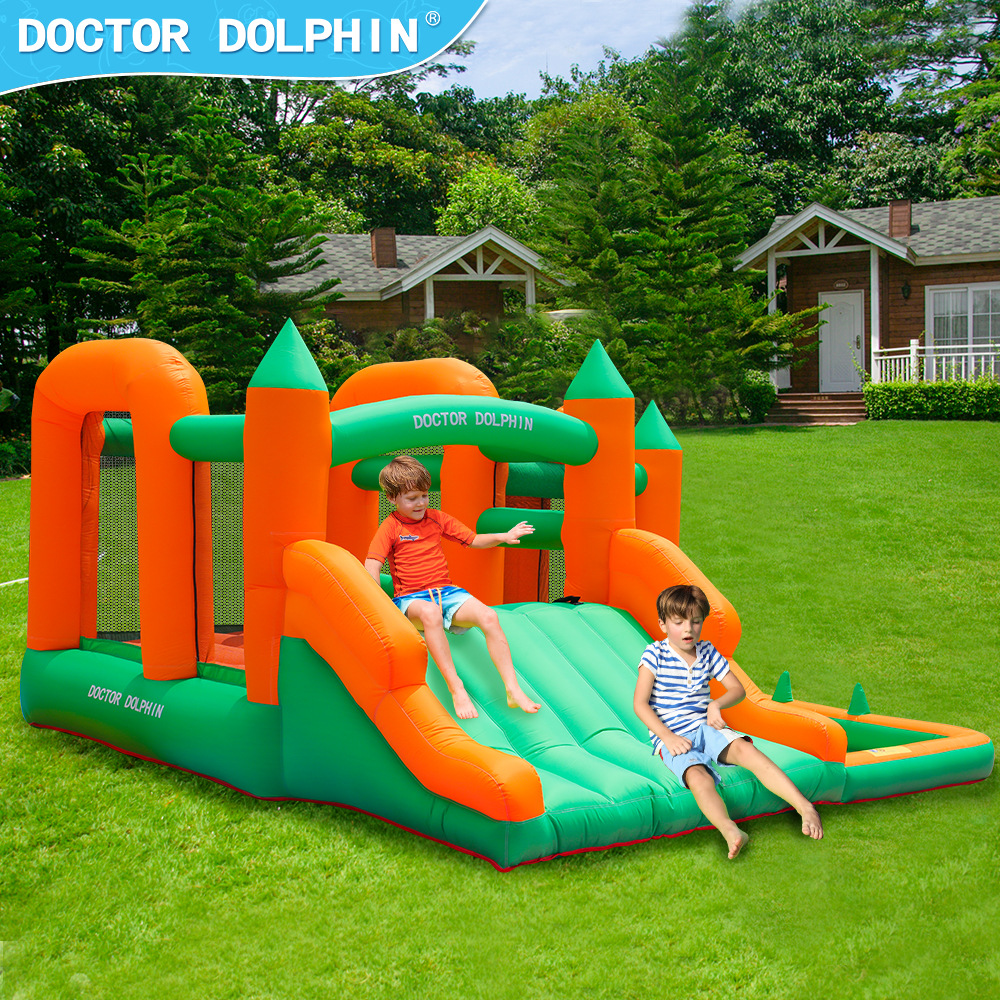 Doctor Delfín | Castillo inflable pequeño para niños para uso doméstico, parque de atracciones inflable interior, castillo con tobogán y trampolín exterior