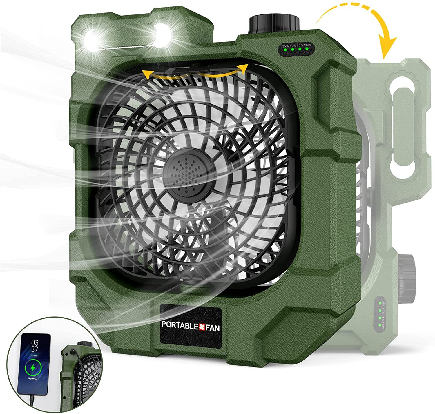 Ventilador de camping transfronterizo portátil sacudiendo la cabeza ventilador USB carga pequeño ventilador image 7