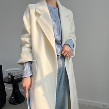 冬季新款双面呢羊毛大衣慵懒风经典浴袍款时尚高端大气长款外套女