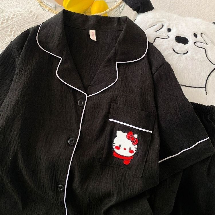 跨境批发春秋长袖长裤睡衣女云朵棉韩版卡通甜美网红开衫翻领套装|undefined