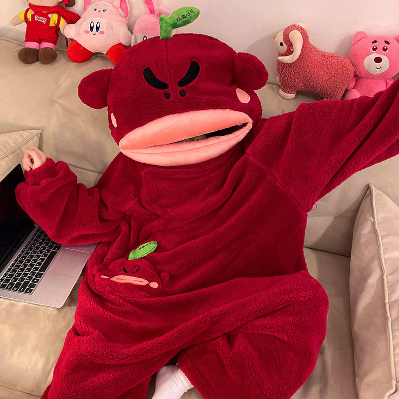 New Winter One-Piece Funny Pajamas for Women, Flannel Plus Velvet, Thickeneded, Warm and Sweet Cartoon, Can Be Worn Outside as Home Clothes