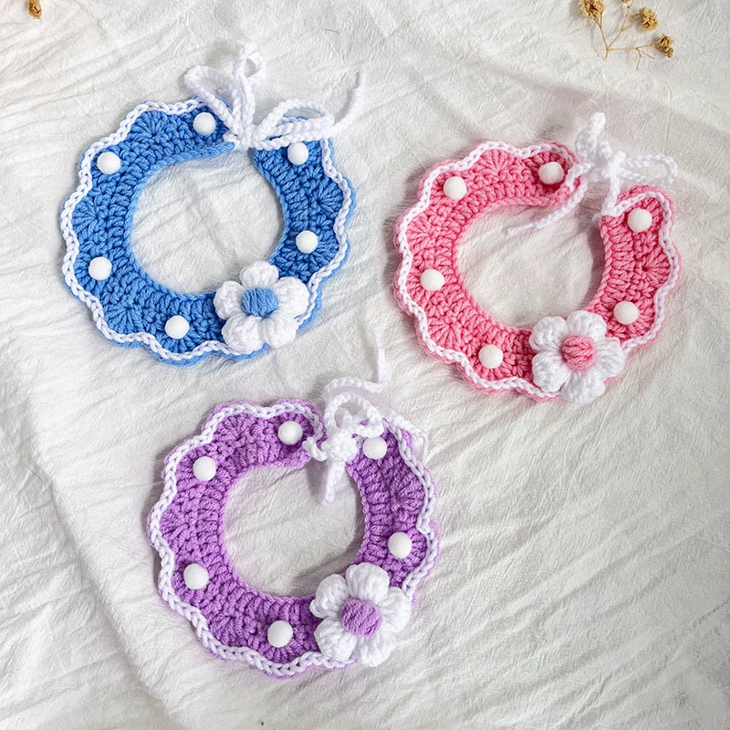 Новый стиль милые домашние животные шерстяные украшения ручной работы кошачьи собаки шарфы цветы трикотажные воротники шеи оптом