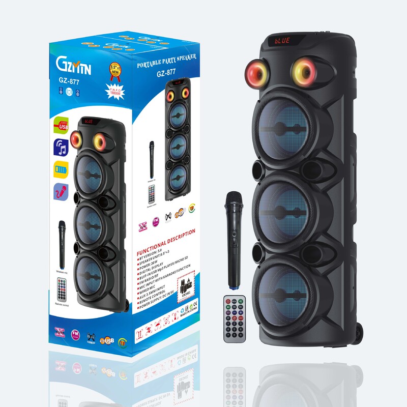 Popular Foreign Trade Product Gz-877 Bluetooth Speaker Triple 8inch Subwoofer Portable Outdoor Karaoke High-Power Wireless Microphone