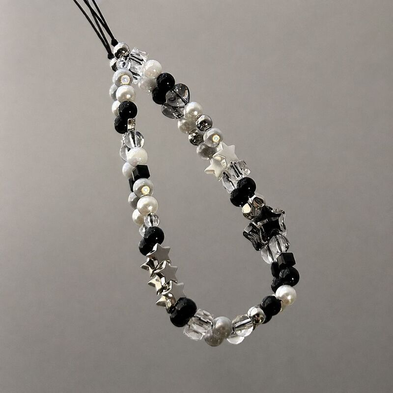 Korean-style hot girl black and white star beaded phone chain, ins-style high-end anti-loss lanyard, CCD bag accessory wholesale Korean-style hot girl black and white star beaded phone chain, ins-style high-end anti-loss lanyard, CCD bag accessory wholesale