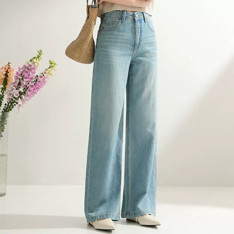 厂家直销夏季莱赛尔棉阔腿裤女薄款显瘦柔软垂感休闲牛仔裤女百搭