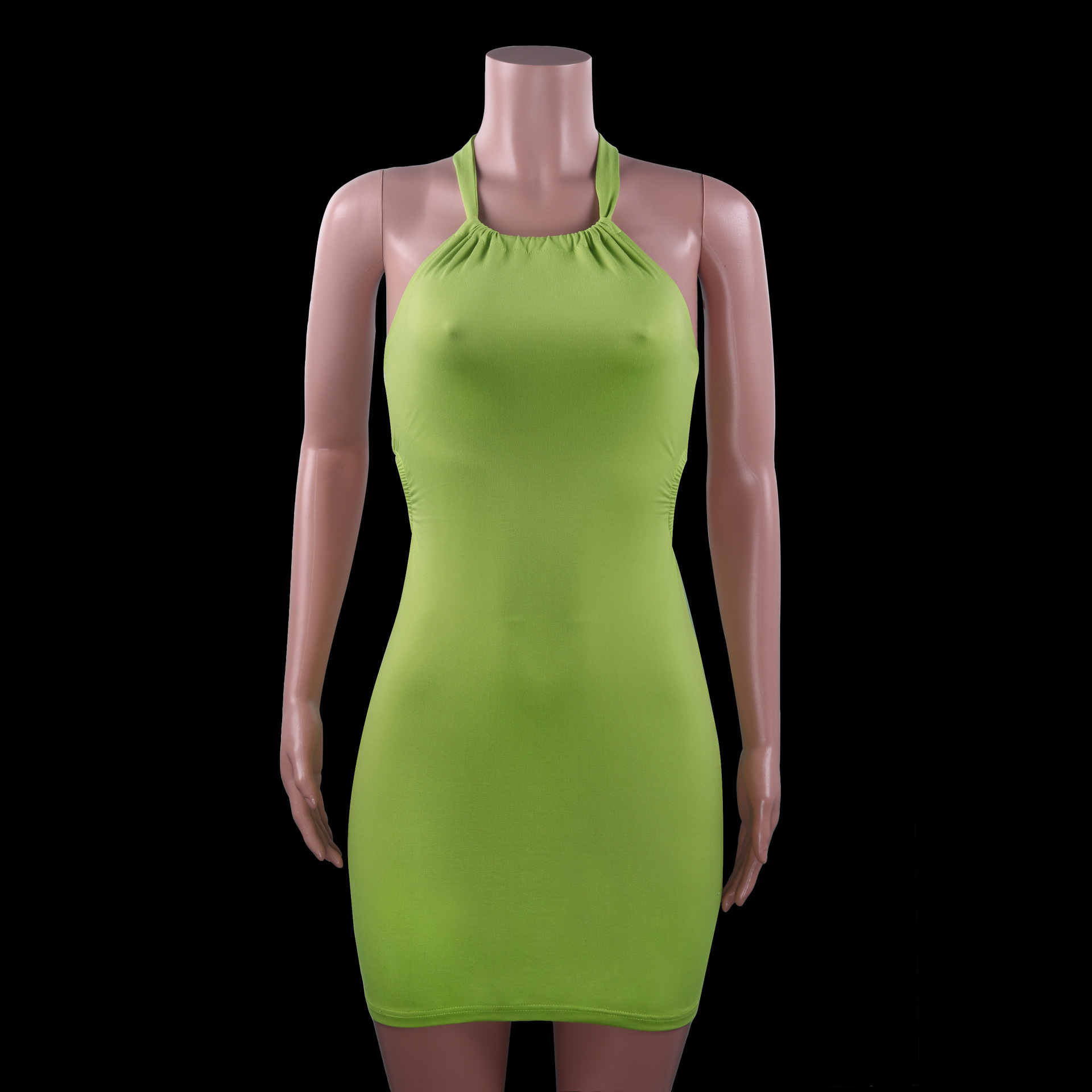 Spring and Summer Women Solid Color Sleeveless Halter Backless Sheath Sexy Dress in Dresses