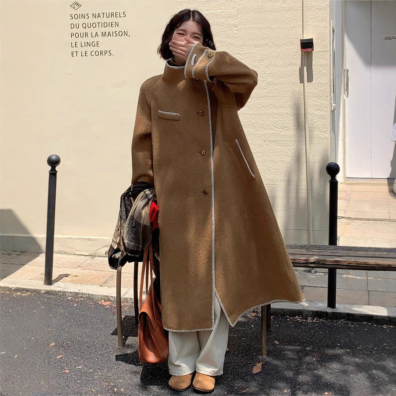 6107 Korean Style Heavy-Duty Shell Edge Design Double-Sided Hand-Sewn Woolen Outwear for Women's Daily Work Clothing Versatile Jacket