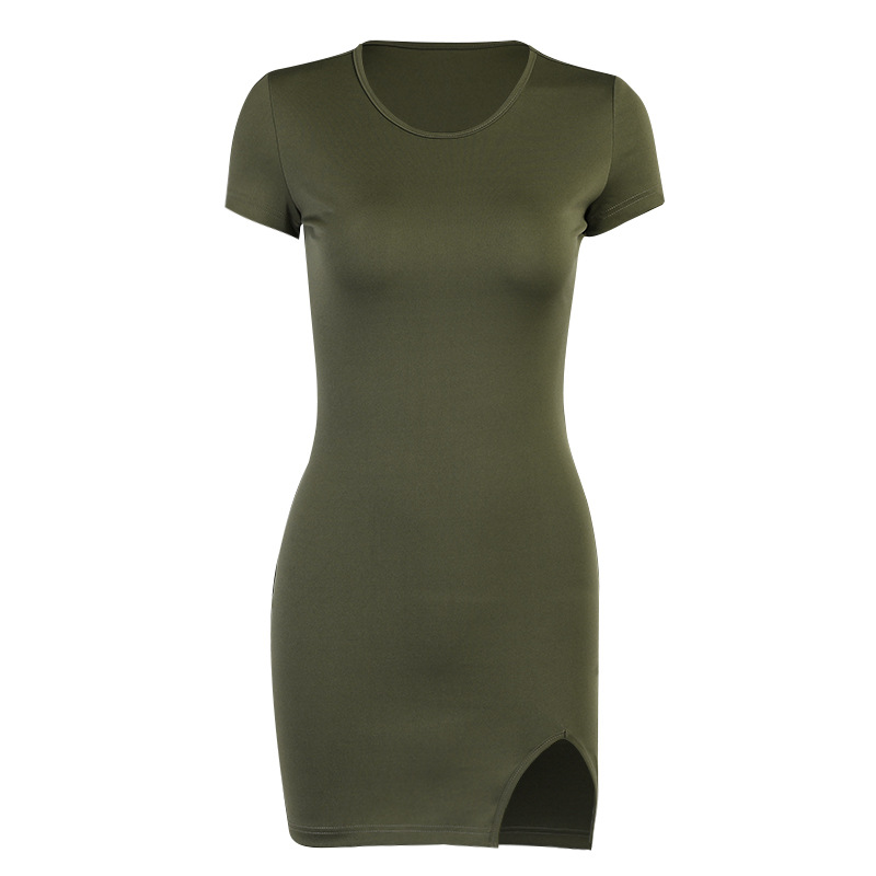 Solid Color Stretch Short-Sleeved Slim Dress NSXE108831