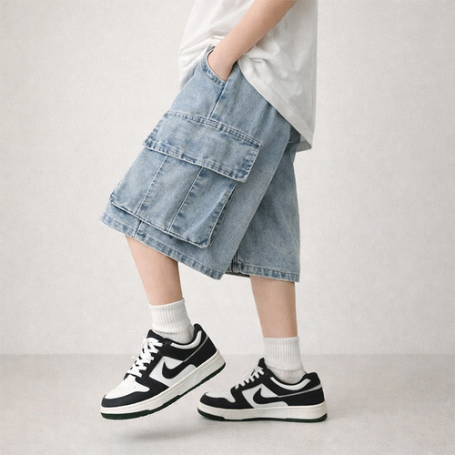 Boys 'summer denim shorts 2026 new children's wear Korean loose, handsome, fashionable and thin quarter pants