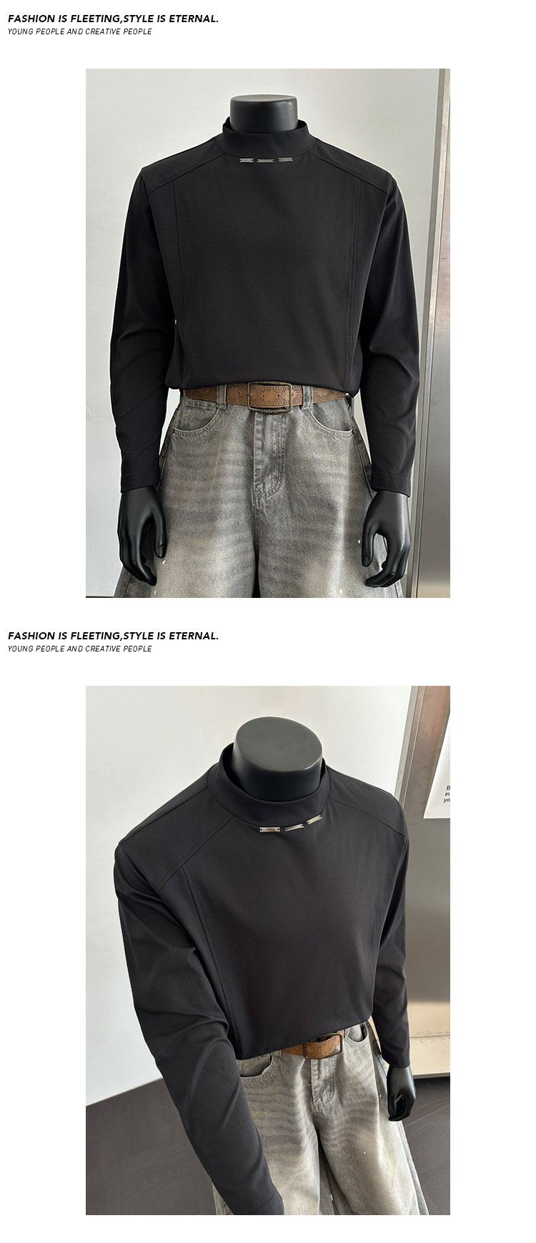Long-sleeve Men’s T-shirt Casual Deconstructed Style Loose Fit_voghion.com