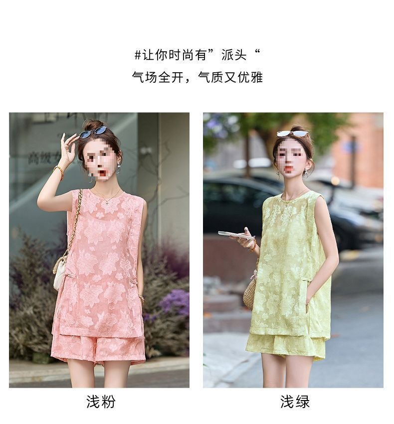 Bộ quần short áo không tay nữ phong cách quốc phong mới 2026 — Bộ màu xanh lá cây nhạt, Bộ màu hồng nhạt chi tiết 6