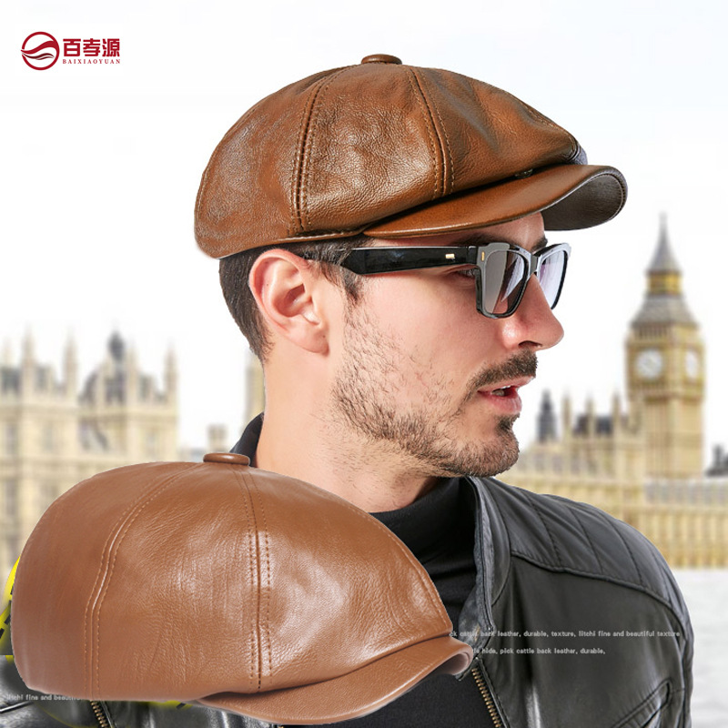 Sombrero octogonal de cuero sombrero de cuero de mujer 2020 boina juvenil artística sombrero de PU sombrero retro de pintor de hombres