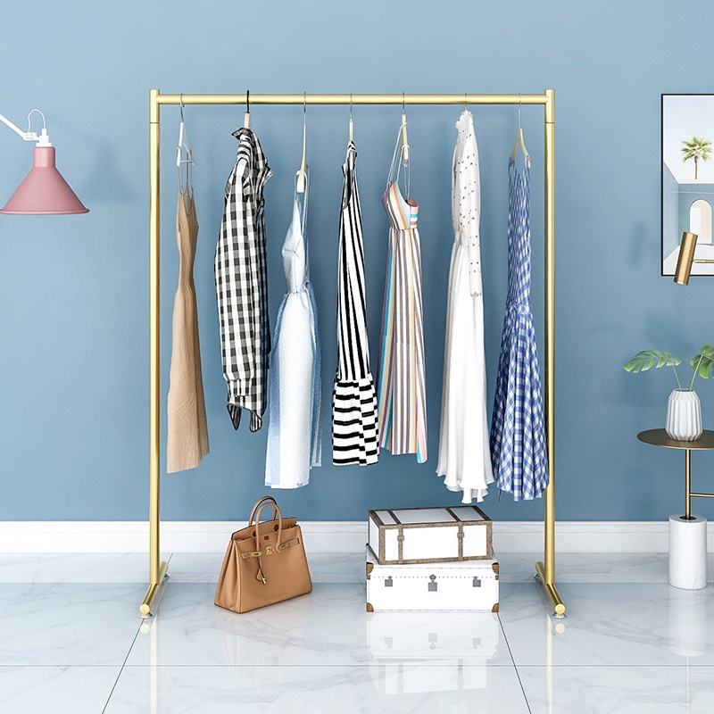 Light Luxury Floor Clothes Hanger Bedroom Clothes Rack Single Rod Simple Household Clothes Rack Nordic Clothes Drying Rack