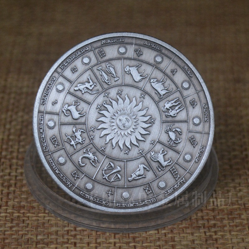 Moneda de desafío antiguo 12 constelación Maya colección de monedas conmemorativas moneda plata medalla conmemorativa insignia de metal