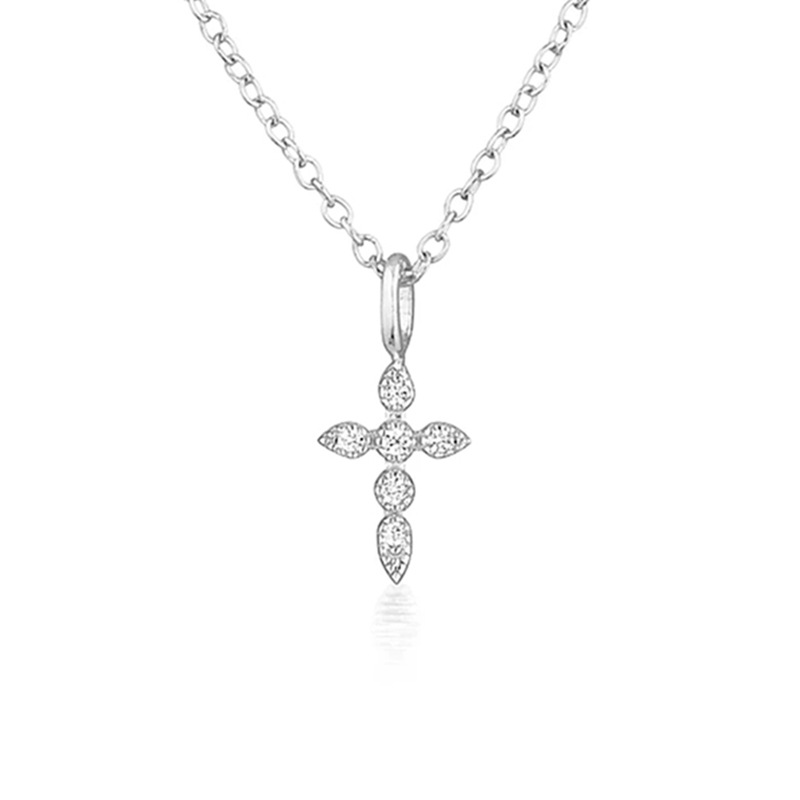 s925 silver green copper mini inlaid zircon cross pendant necklace